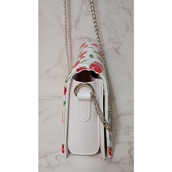 White with Cherry Pattern Vegan Quilted Crossbody Bag - NEW - Picture 3 of 5
